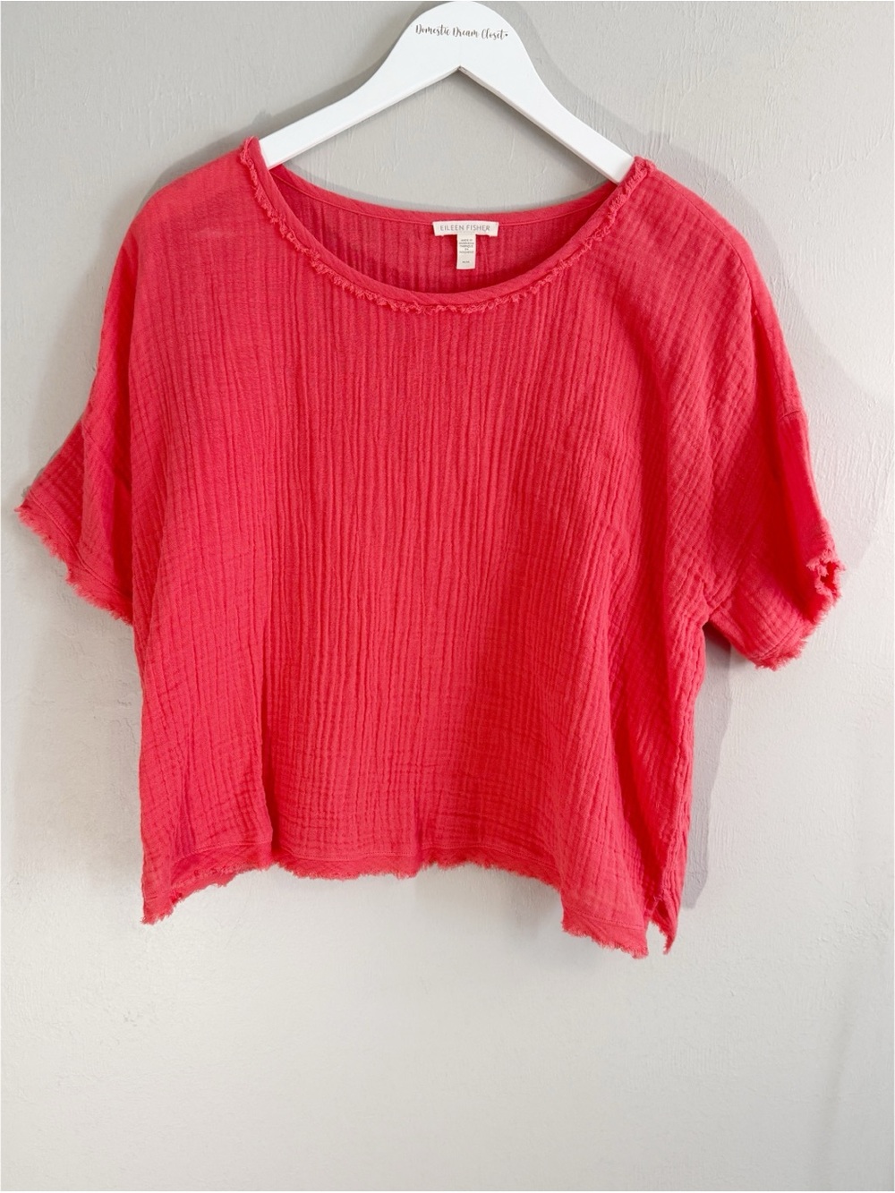 EILEEN FISHER Women’s Coral Boxy Short Sleeve Gauze Lagenlook Top Organic Sz M.
